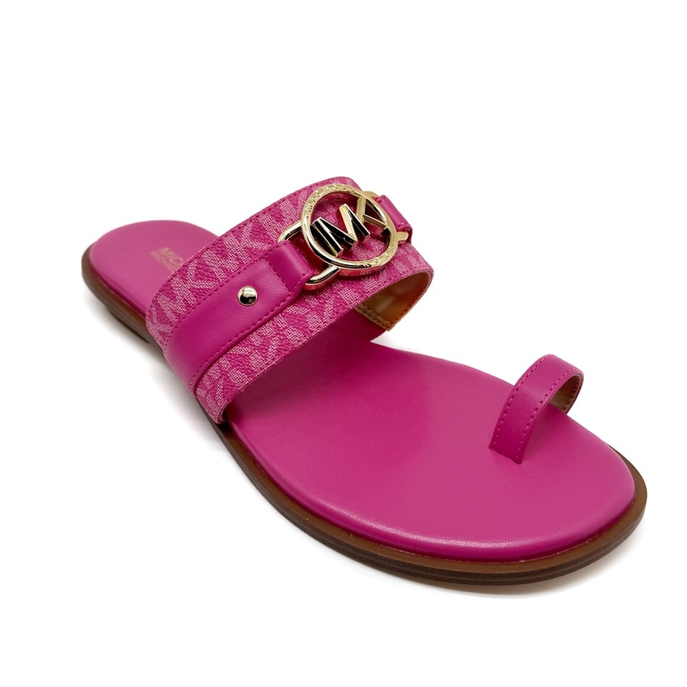 Michael Kors Rory Logo Trim Sandals Pink with Gold Detail Size 8